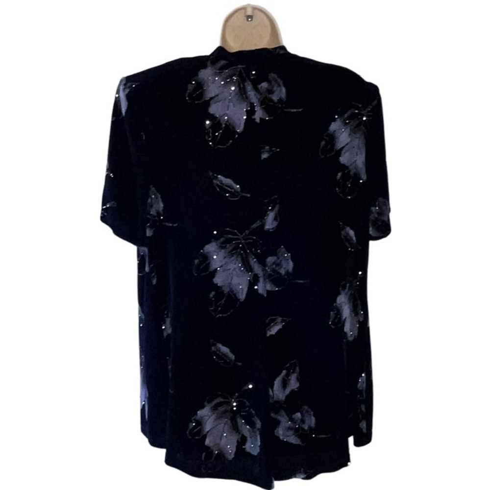 Ladies R & M RICHARDS navy and blue floral short sleeved cardigan dressy church - Picture 8 of 14